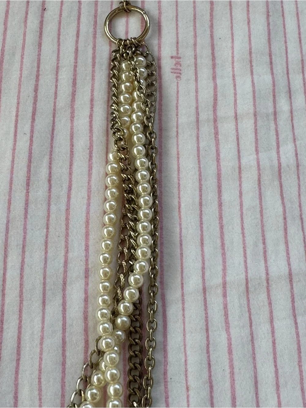 Gold-Tone Multi-Strand Pearl & Chain Necklace with Floral Accent, GUC